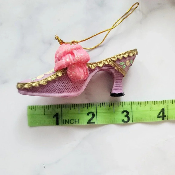 Porcelain Miniature Victorian Pink Barbie Floral Christmas Shoes Heels Ornaments - Picture 7 of 10
